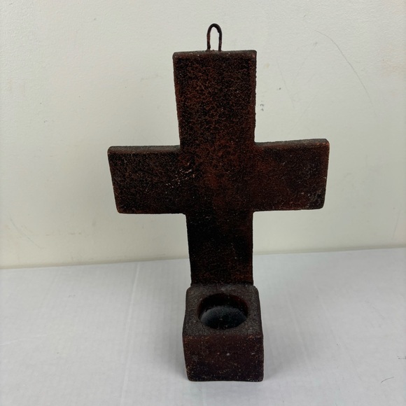 Corr-the jute works-handcrafted wall Cross with candle alter-rustic - Picture 1 of 10